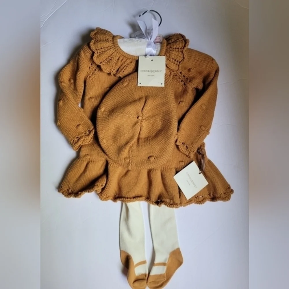 Cynthia Rowley Tan Knit Baby Dress with Tights